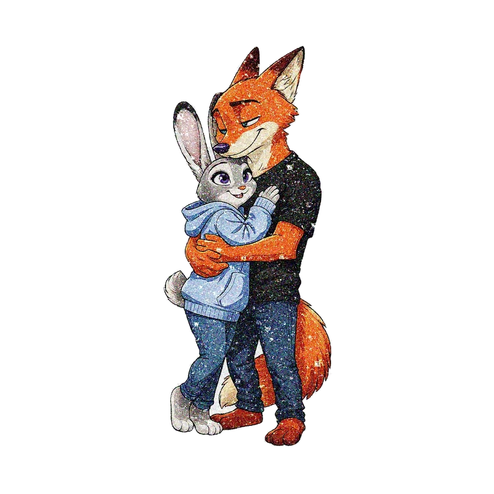 Fox and Bunny Hug Glitter Sticker